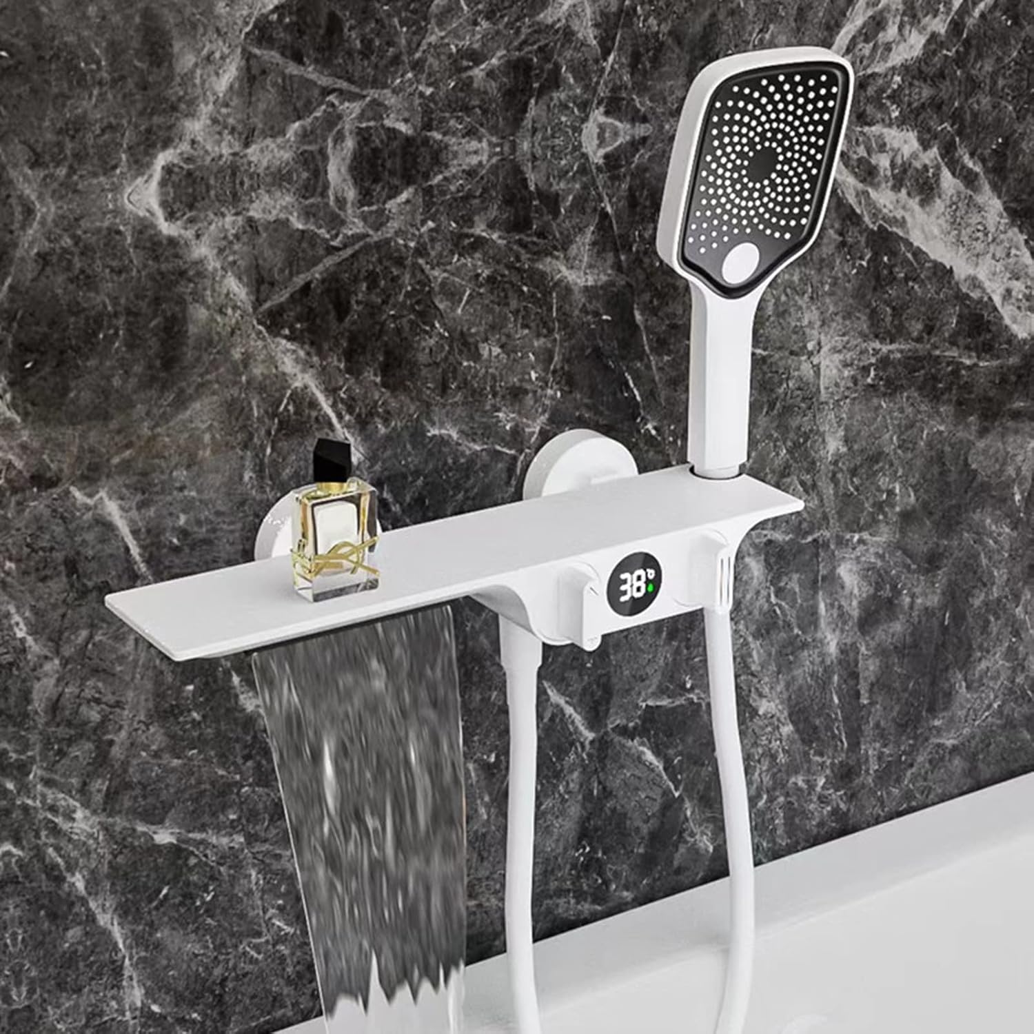 Amazon バスシャワー混合栓 壁掛けバスタップ ウォーターフォールシャワーヘッドとホースセット バスタップ用 ホワイト lofty