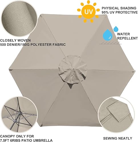 Miniatura 4 de EliteShade USA Sunumbrella - Funda de repuesto de 7.5 pies con 6 varillas para sombrilla de patio (solo el toldo) (beige)