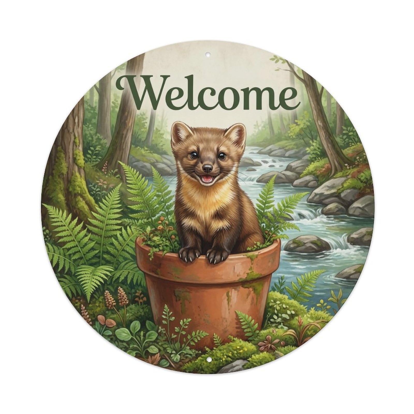 Okahys 8X8inch(20X20cm) Welcome Marten Forest Stream Metal Tin Sign