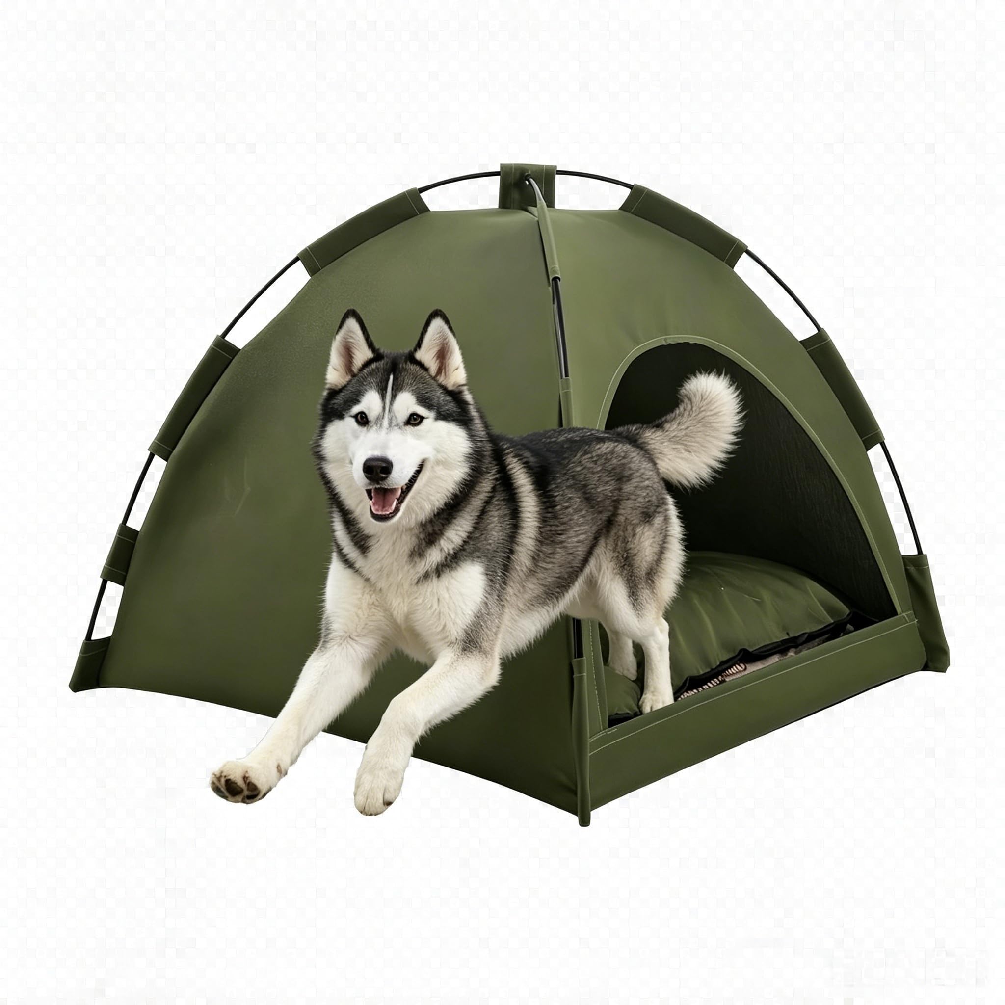 Tente tipi pour animaux de compagnie, tente pour chien et chat avec coussin en peluche, tentes pour animaux de compagnie, maisons pour chats et chiens (vert armée, L : 50 x 50 cm (convient aux animaux