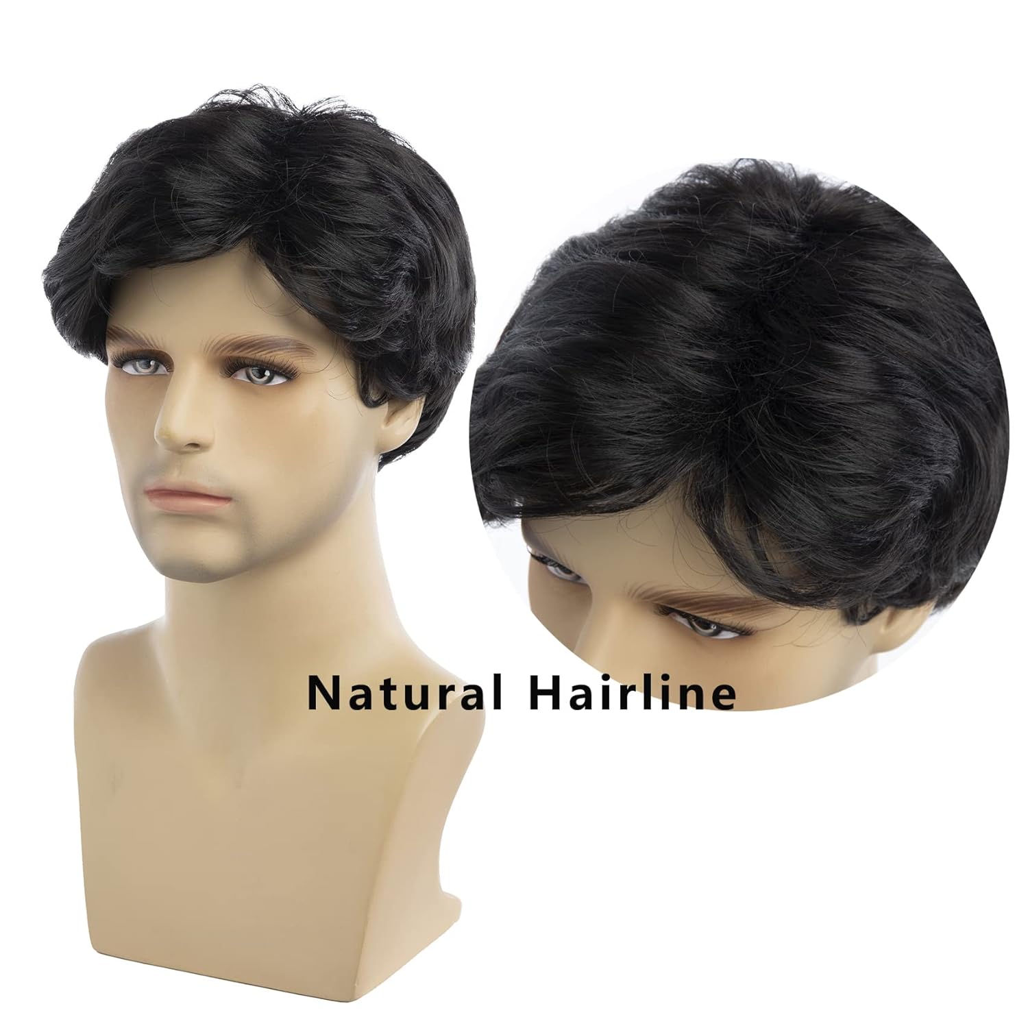 Baruisi Men Wigs Short Black Wig Synthetic Heat Resistant Natural Halloween Cosplay Hair Wig - Image 3