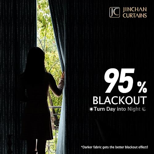 Miniatura 4 de jinchan Cortinas bohemias 100% opacas con estampado de fases lunares de 63 pulgadas de largo, cortinas azules con bolsillo para barra, pestañas