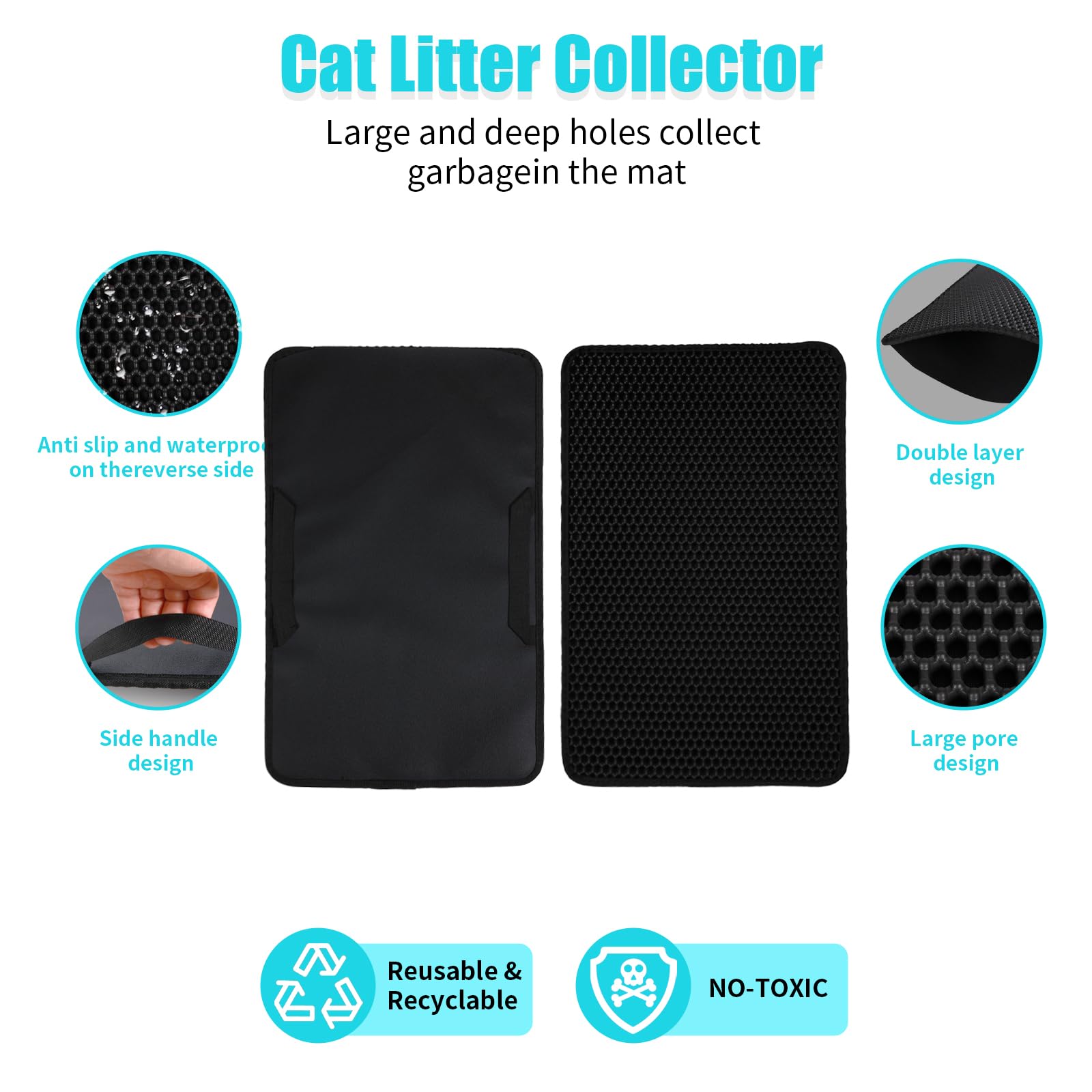 Tapete de arena para gatos, colector de arena para gatitos, diseño de panal de abeja de doble capa, impermeable, antiorina, antideslizante, fácil de limpiar, limita la basura (35 x 24 pulgadas,