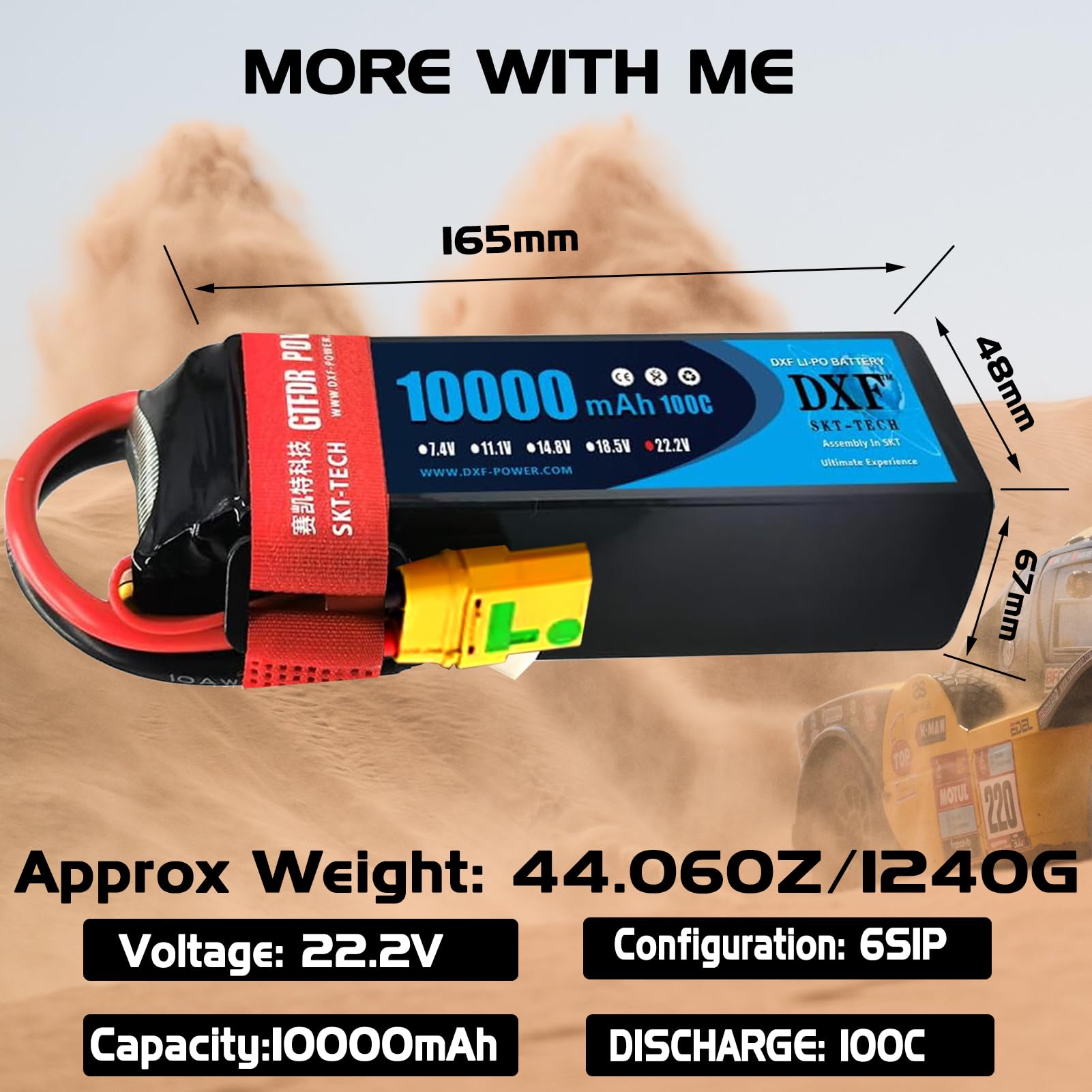 DXF 2 confezioni di batterie LIPO, 6S LIPO da 22,2 V, 10000 mAh, 100 C, spina XT90S, per drone, aerei RC, camion, elicotteri e altro, LIPO 6S, batteria in formato 6S1P