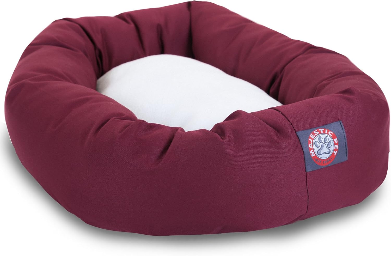 52 inch Burgundy & Sherpa Bagel Dog Bed By Majestic Pet Products : Majestic Dog Beds : Pet Supplies