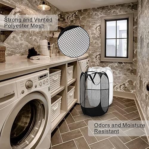 Miniatura 64 de BATTOO Cesta plegable de malla fuerte de lujo con bolsillo lateral plegable para lavandería, baño, habitación de los niños, dormitorio universitario