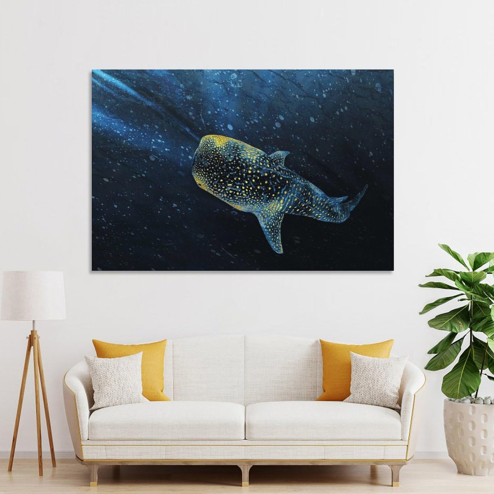 Junmoney Whale Shark in Deep Blue Sea Hanging Wall Art 24x36inch(60x90cm), for Bedroom Walls, Guest Spaces Or Lounges, An Easy Wall Refresh for Bedrooms