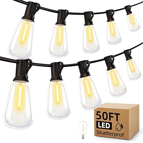 Miniatura 9 de Tira de luces LED para patio al aire libre, 200 pies, 196.9 ft, luz exterior impermeable con control remoto regulable ST38 bombilla inastillable