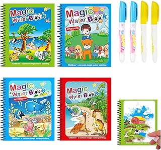 4 Pack Reusable Magic Water Coloring Books for Toddlers,Paint with Water Books,Mess-Free Coloring Book,Portable Educational Doodle Drawing Toy,Improving Children's Imagination,Color Perception