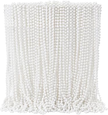 Faux White Pearl Beaded Necklaces Bulk, 7mm 31.5 Inch White Pearl Bead Necklaces for Wedding Birthday Party Decoration