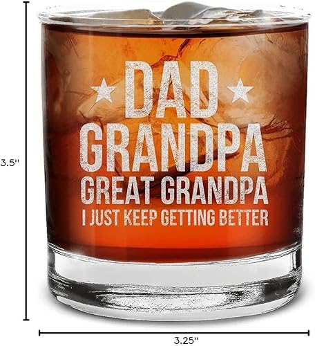 Miniatura 7 de shop4ever Vaso de whisky grabado con texto en inglés "Dad Grandpa Great Grandpa I Just Keep Getting Better", 11 onzas, regalo para el día del padre