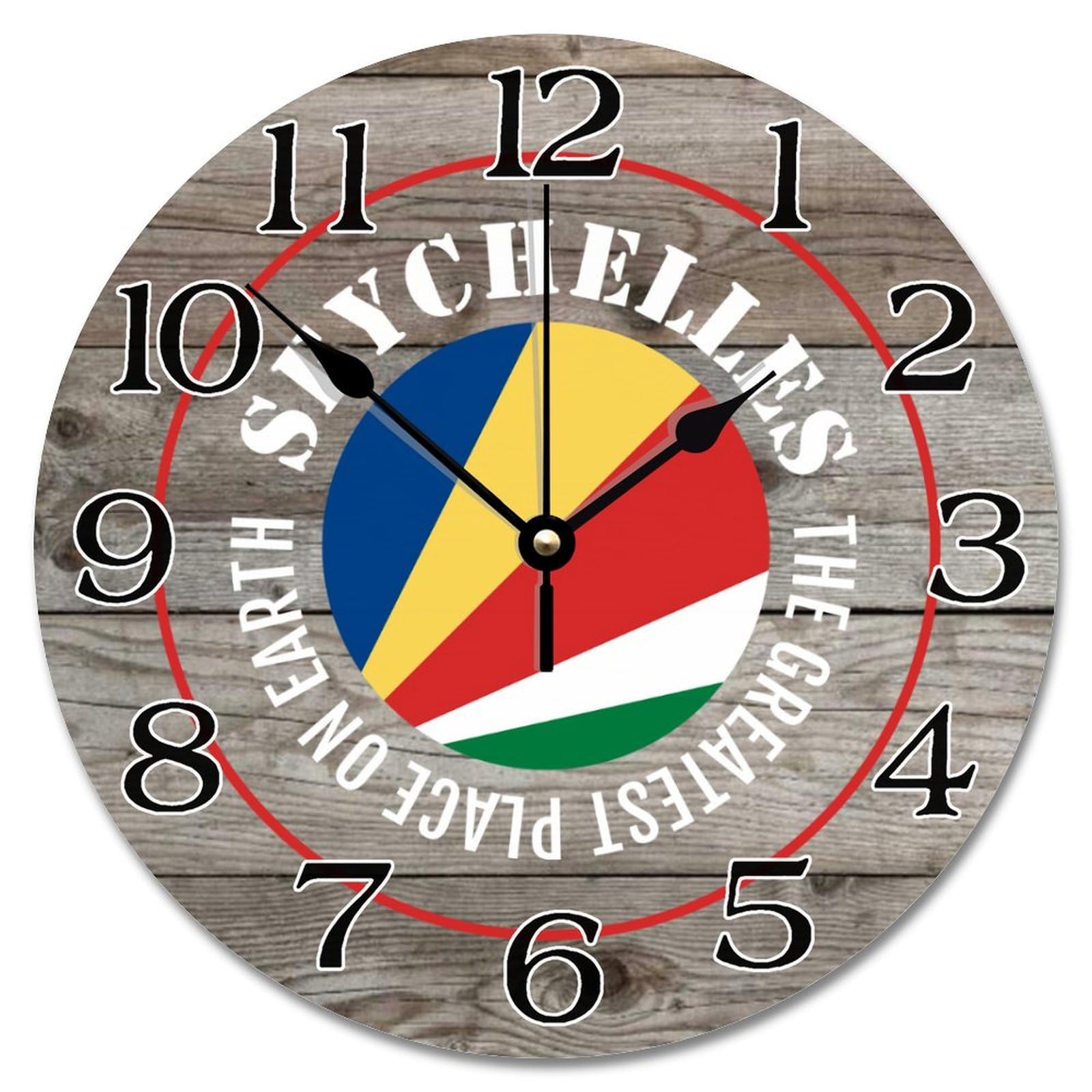 Horloge Seychelles ronde de 30,5 cm pour salon au style voyageur