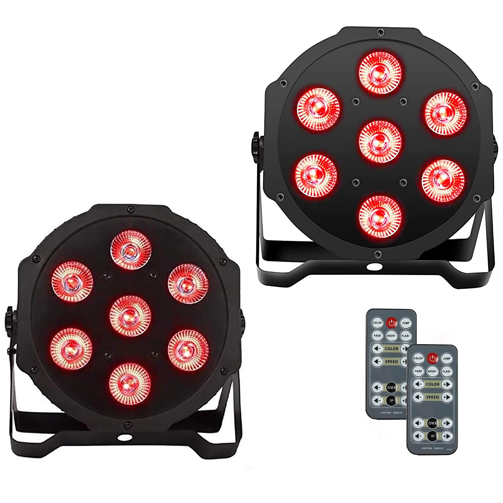SHEHDS Par Can Lights LED 7x18W RGBWAP 6in1 Wash Stage Lights Fernbedienung und DMX512-Steuerung Uplights Sound Activated Auto Run Flat Par DJ Lights für Weihnachten, Hochzeit, Party, Disco - 2er-Pack