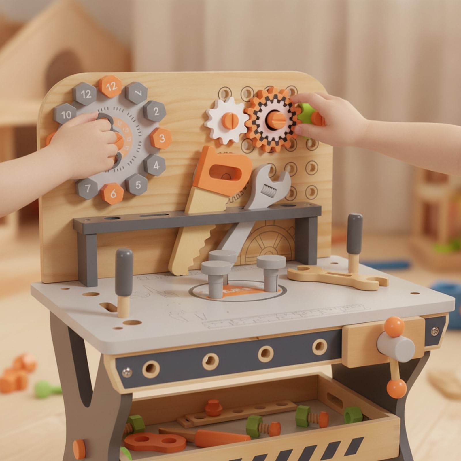 Banco da Lavoro in Legno Creativo | STEAM, Sicuro, Banco da Lavoro con Attrezzi, per Cameretta, Bambini,