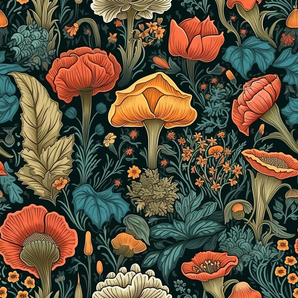 REDAMANCY Boho Abstract Dark Orange Poppy Floral Vintage Peel and Stick Wallpaper Vintage Wall Paper Stick on Contact Paper Easy Peel Off for nightstand Drawer Renter Friendly 17.7"x236"