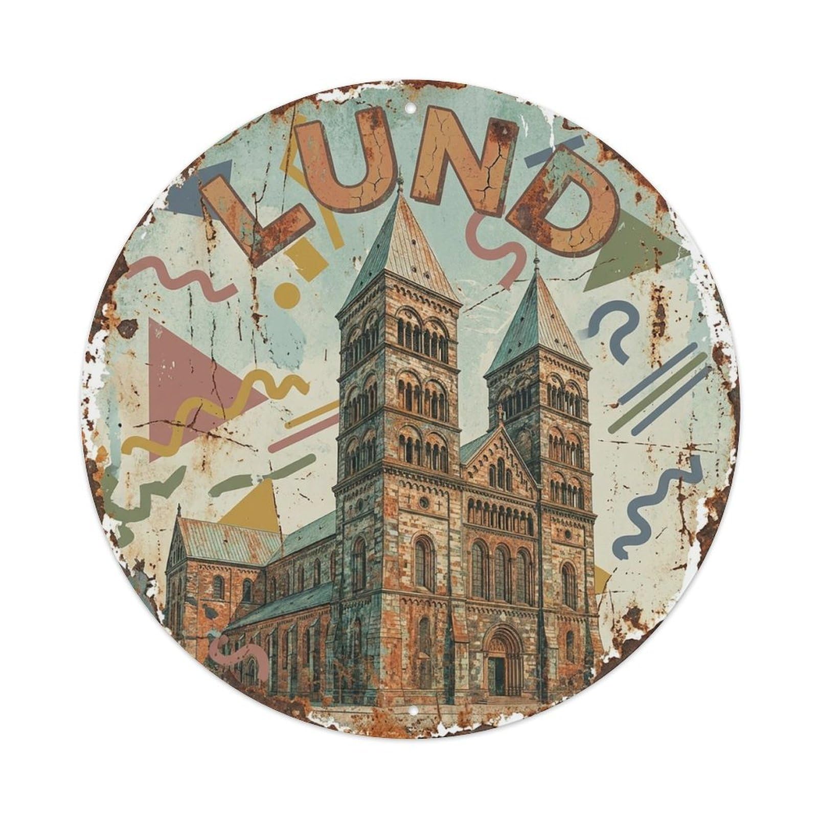 Sweden Vintage Travel Lund Vintage Metal Tin Sign Plaque Wall Decor for Cafe, Club Bar, Office, Garden Metal Poster 8x8Inch