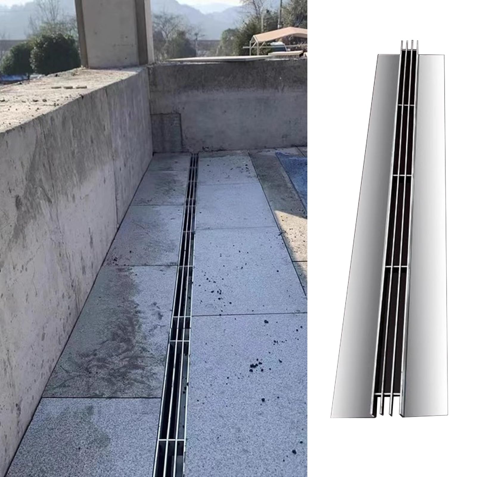 Solution durable de gestion de l'eau pour terrasse avec canal d'évacuation