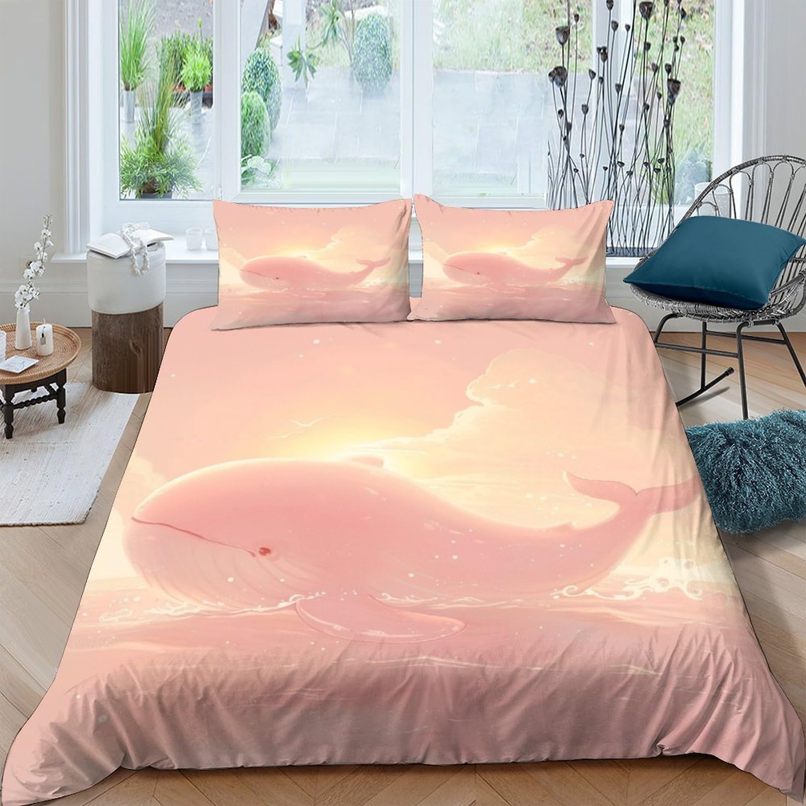 BARDYS Whale for Teens And Adults Quilt Cover 3D Print Cartoon Duvet Cover Comforter Covers Soft Microfiber Bedding Set with Pillow Cases with Zipper Closure 3 Pieces Double（200x200cm）