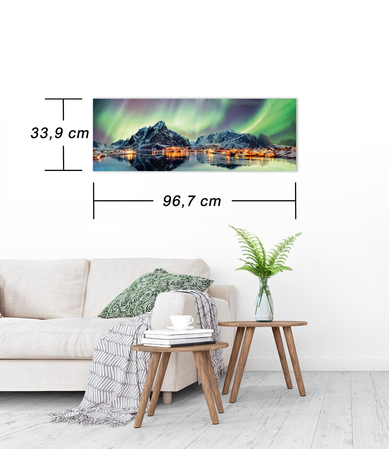 Ulmer Puzzleschmiede - Puzzle panoramique de 1000 pièces de danse lumineuse du Nord - Puzzle norvégien avec aurores boréales dans le ciel nocturne au-dessus des villages de pêcheurs à Lofoten, Norvège