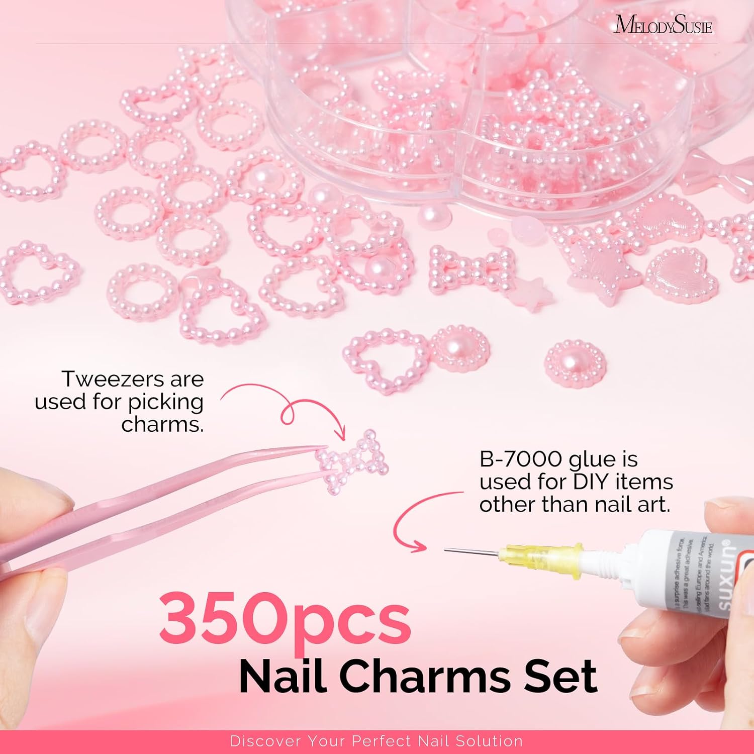 MelodySusie 100 Pcs Nail Drill Bits Sanding Bands and 350Pcs Pink Mixed-Shape Pearl Nail Charms Set image 4