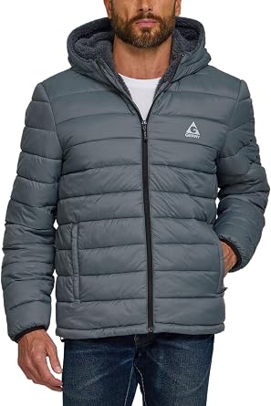 Gerry Puffer Jacket Men with Sherpa Lining and Hood Warm Winter Coat for Men, Quilted Insulated Snow Jacket Outerwear