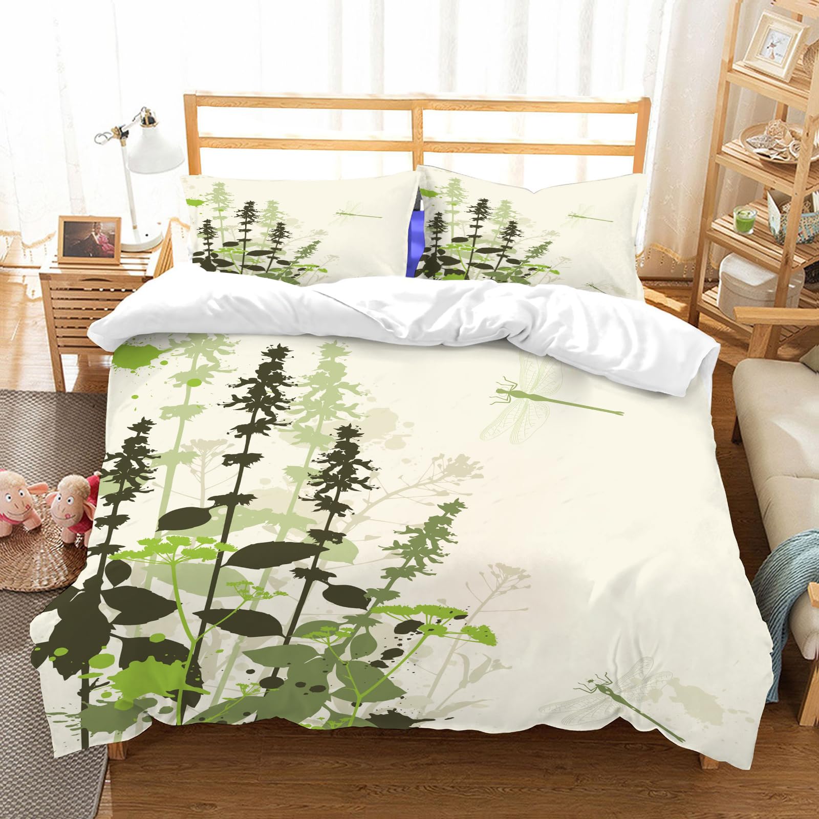 Ensemble de literie floral vert et libellule pour des nuits douces et poétiques