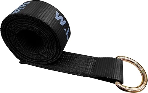 Mega Cargo Control 1 paquete de correas de lazo de anillo D, amarres de remolque negros de 2 pulgadas para ensamblajes de elevación de ruedas,