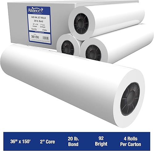 Miniatura 2 de Alliance Rollos CAD de papel de formato ancho (20 libras  4 rollos, 36 pulgadas x 150 pies  núcleo de 2 pulgadas)