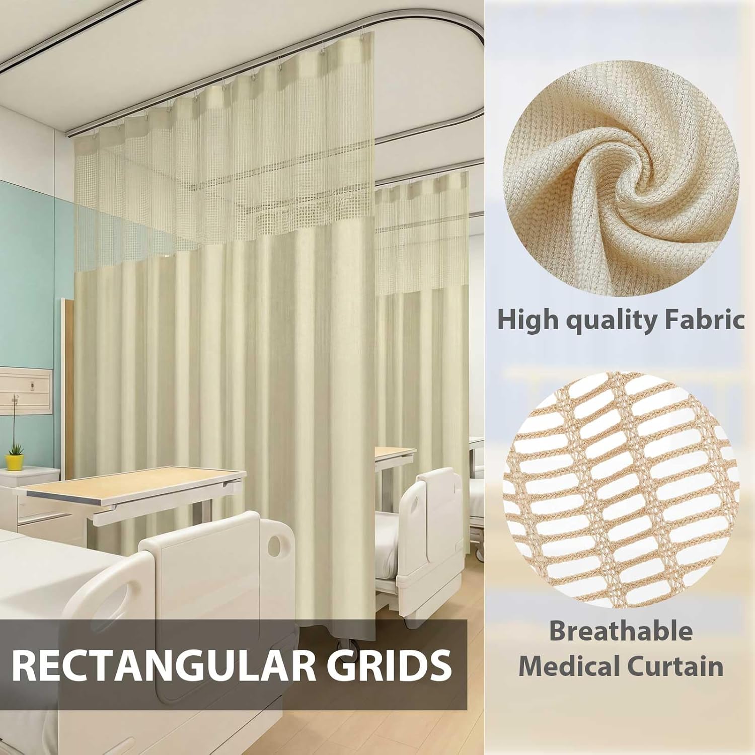 60"W x 96"L/5x8FT Inherent Flame Retardant Hospital Curtain Room Divider, Grommet Flame Resistant Cubicle Curtains Medical Privacy Curtain for Hospital, Medical Clinic, Lab, School, Light Brown