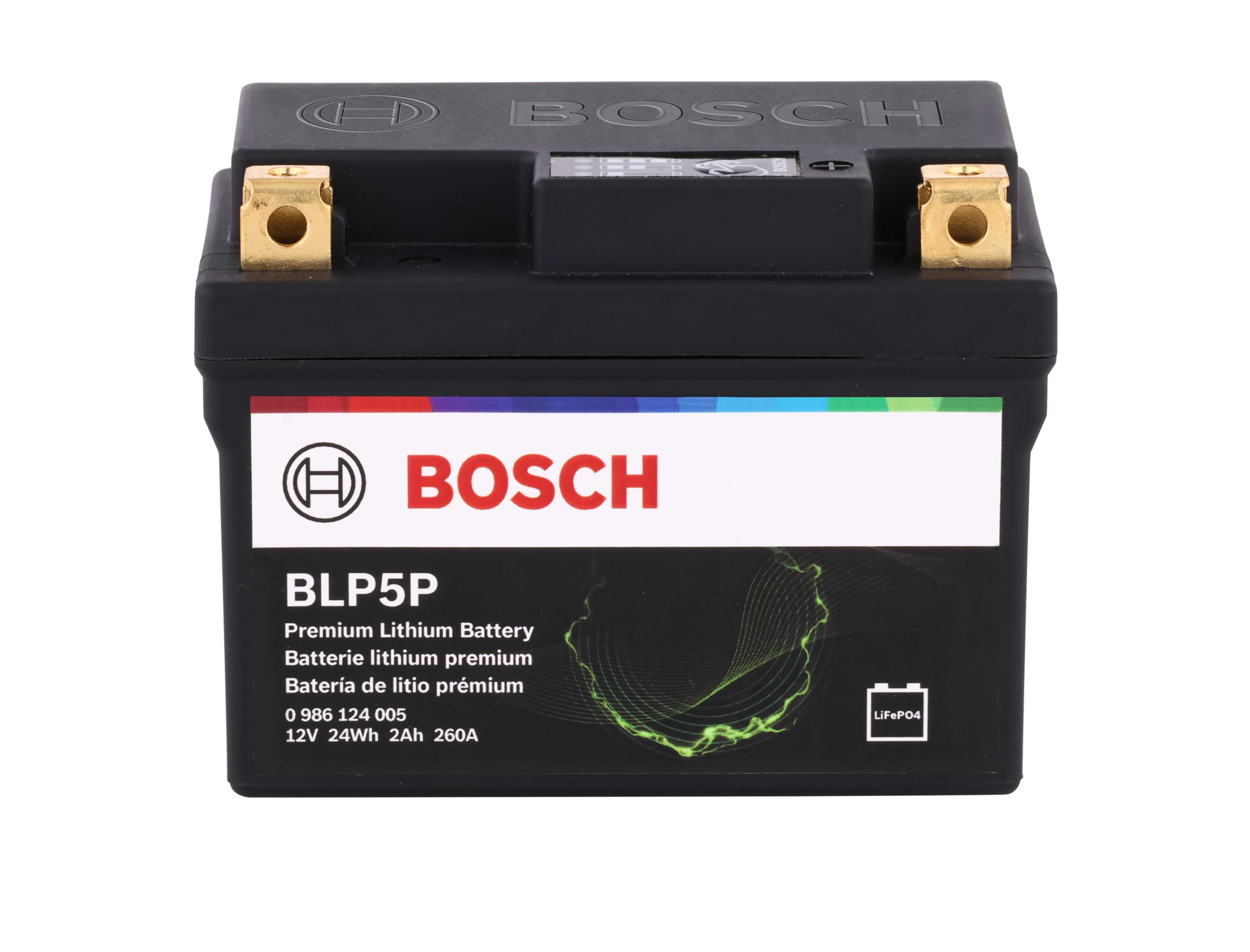 BOSCH BLP5P Premium Lithium PowerSport Battery - Group 5, 12V, 260A | Fast Charging and 4X Longer Life - Ideal for Motorcycles, ATV/UTVs, Scooters, Jet Skis + More; 4.45"L x 2.72"W x 3.35"H