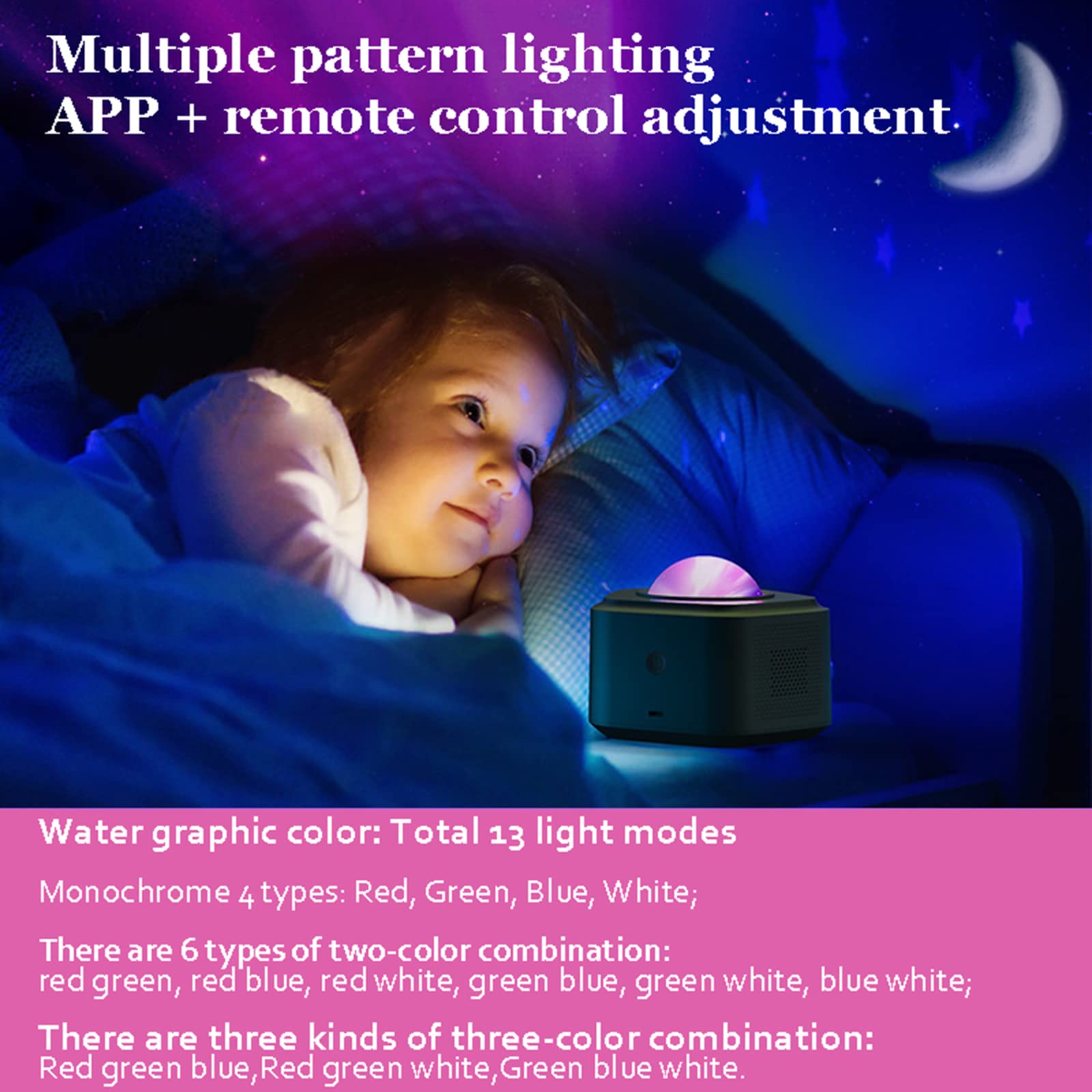 Projektor LED Star Light, obrotowe lampki nocne z falami oceanicznymi, lampa projektora Nebula, odtwarzacz muzyki zmieniający kolor z Bluetooth i zegarem oraz pilotem