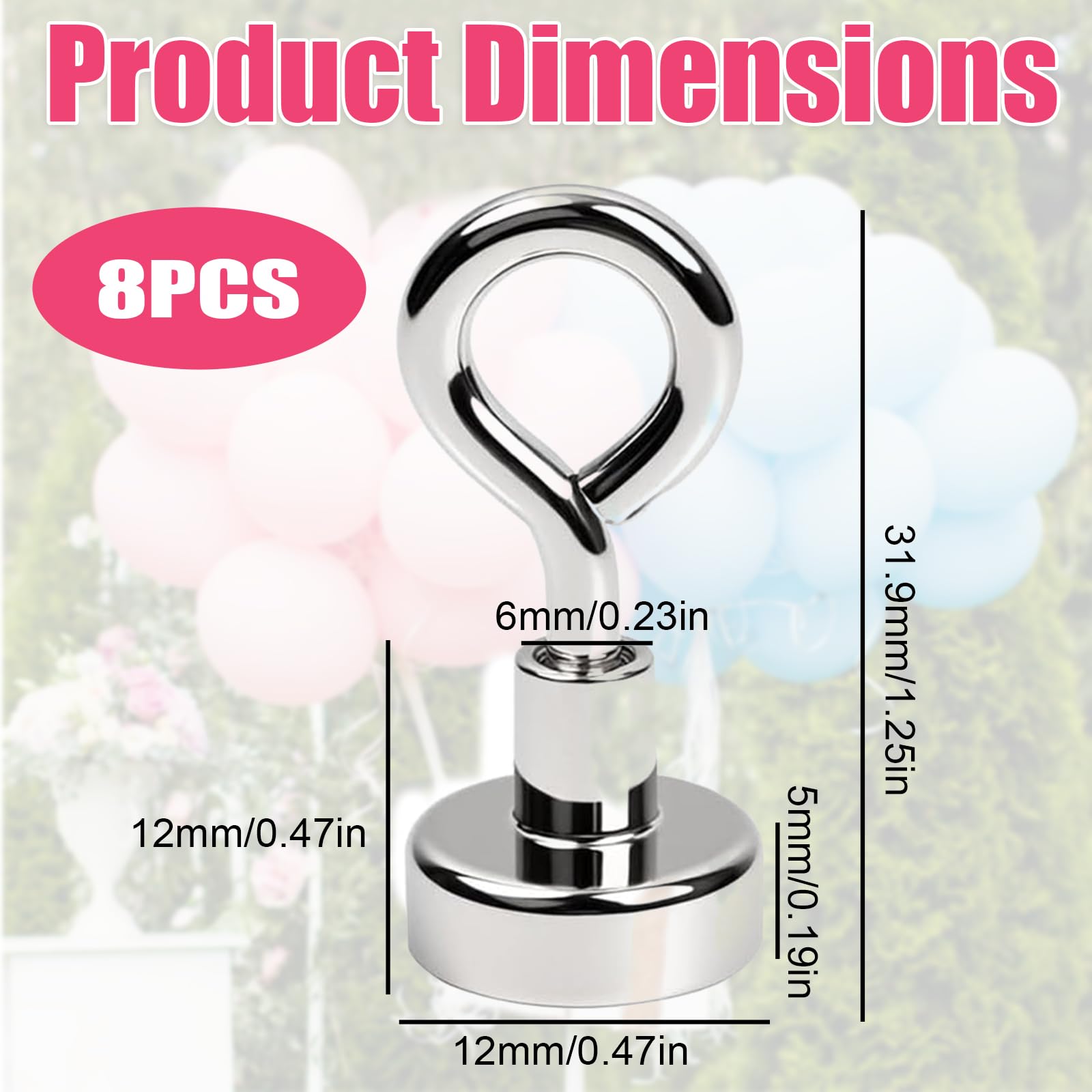 8 Pezzi Supporto Magnetico per Palloncini – Pesi Riutilizzabili per Palloncini a Elio – Base Magnetica per Feste, Matrimoni, Compleanni, decorazioni natalizie e pasquali