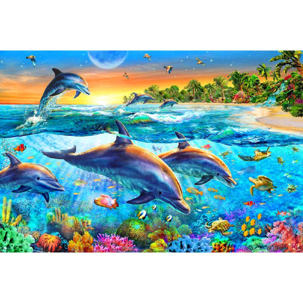 Cross Stitch Kits for Adults Beginners Pre-Printed Easy Funny Pattern UK Sea World Dolphin 11ct DIY Embroidery Crafts for Needle Point Starter Kit Home Decor Wedding Gift（16×20inch)