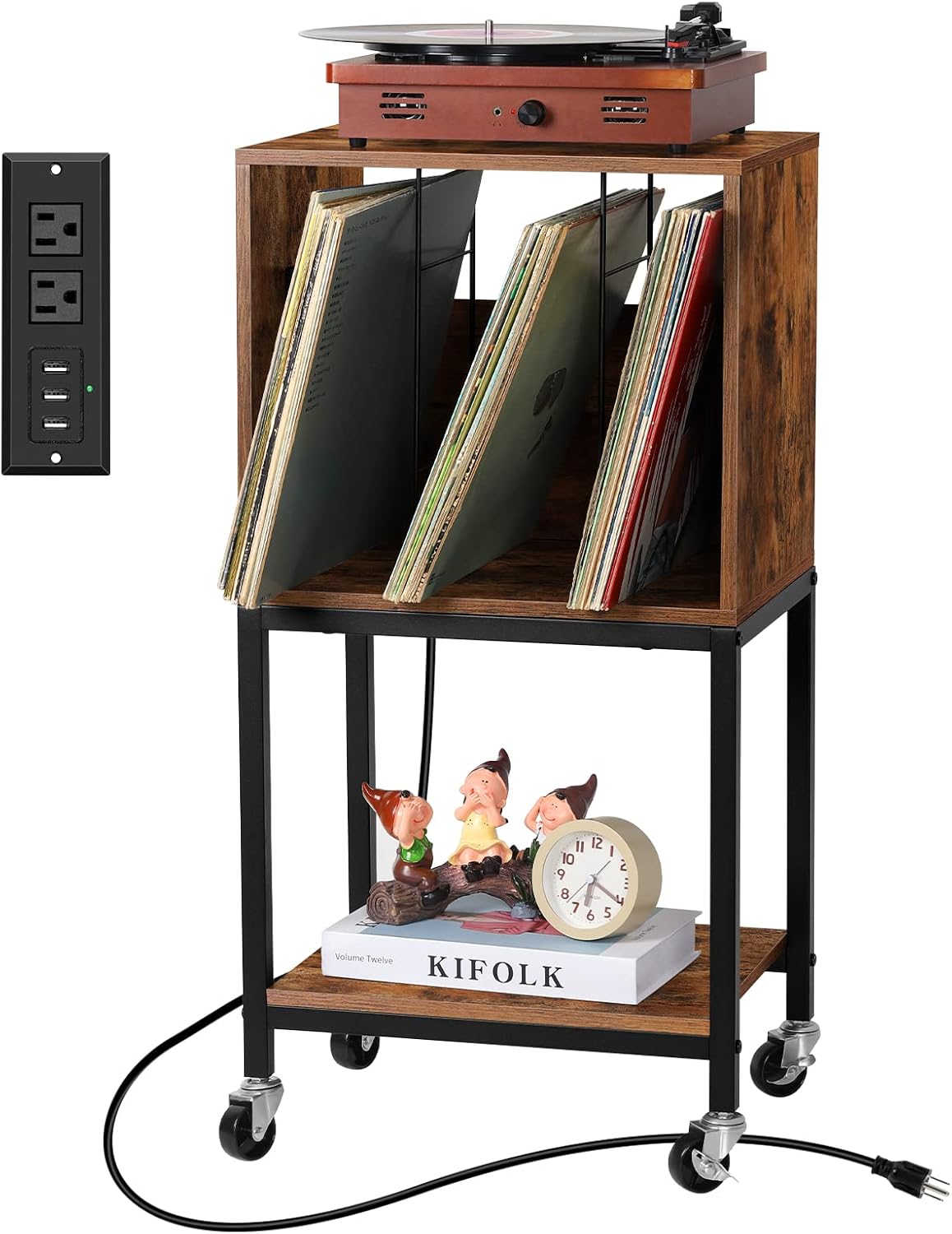 End Table with Charging Station Record Player Stand