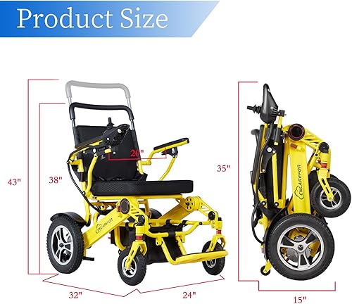 Miniatura 17 de Range - Silla de ruedas eléctrica plegable de 24 millas y 20 pulgadas para adultos, sillas de ruedas ligeras y plegables de 500 W, sillas de ruedas