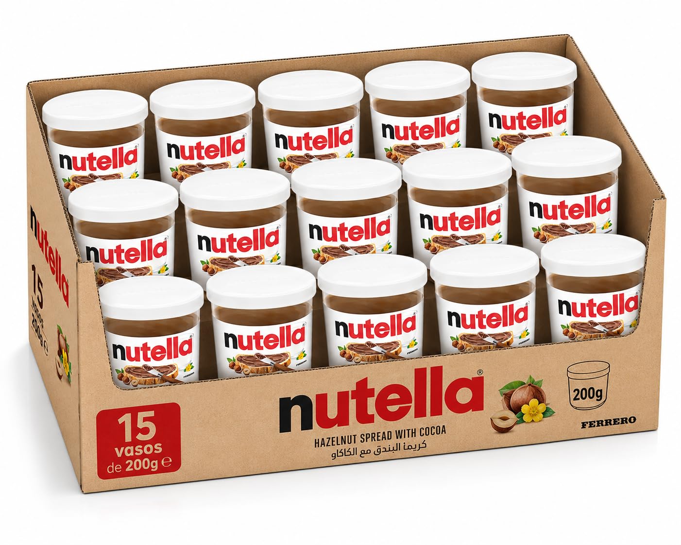 Nutella Vasos 200g – Pack de 15 Vasos Individuales | Crema de Cacao y Avellanas Ferrero | Untable para Desayunos, Postres y Snacks | Formato Ahorro 3kg Total