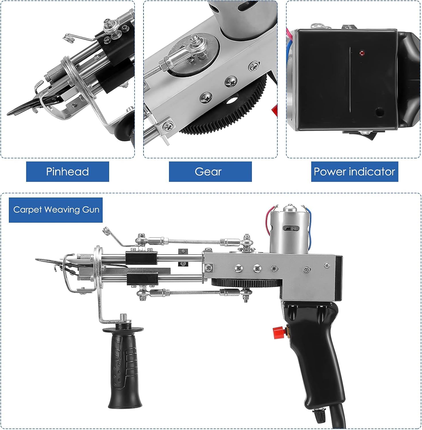 Pistola Tufting,5-40 Steps/S Tufting Gun Pistola elettrica a spruzzo 7-21 mm Regolabile Macchina per maglieria Tappeti per Natale Artigianato Tappeto Abbigliamento