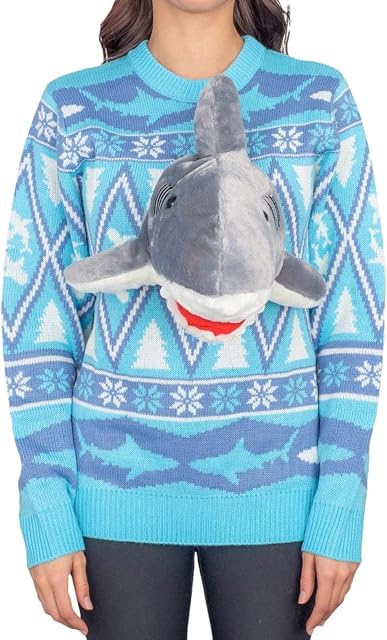 Sesoanger Christmas Crewneck Pullover | Women Crewneck Pullover Shark Winter Sweatshirt with Long Sleeves,Men Sweater Jumpers for Parties, Weddings, Events
