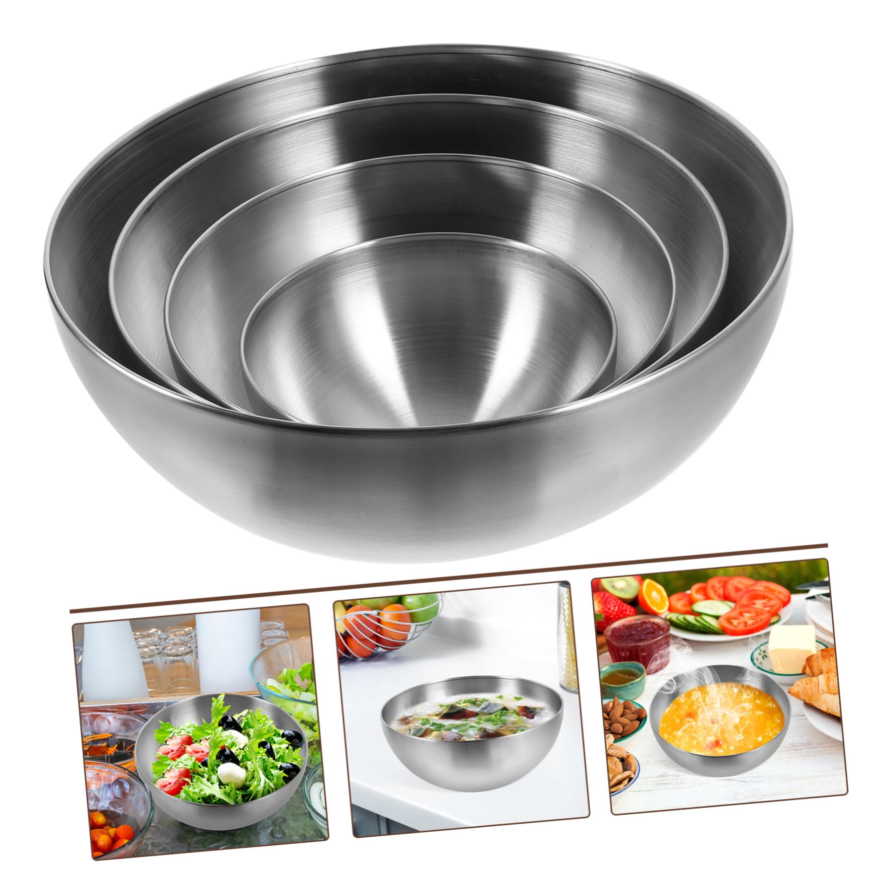 SECFOU 4pezzi Ciotola in Acciaio Inox per Insalata Zuppa e Altri Alimenti da Superficie Liscia Lavabile in Lavastoviglie Adatta per Uso Interno ed Esterno