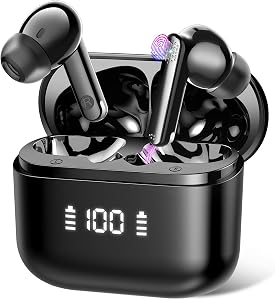 Wireless Earbuds, 2026 Bluetooth 5.3 Wireless Headphones with HiFi Stereo and ENC Noise Cancelling Mic, 48H in Ear Headphones con LED Digital Display, IPX7 Ear Buds, Touch Control, Android iOS, Black