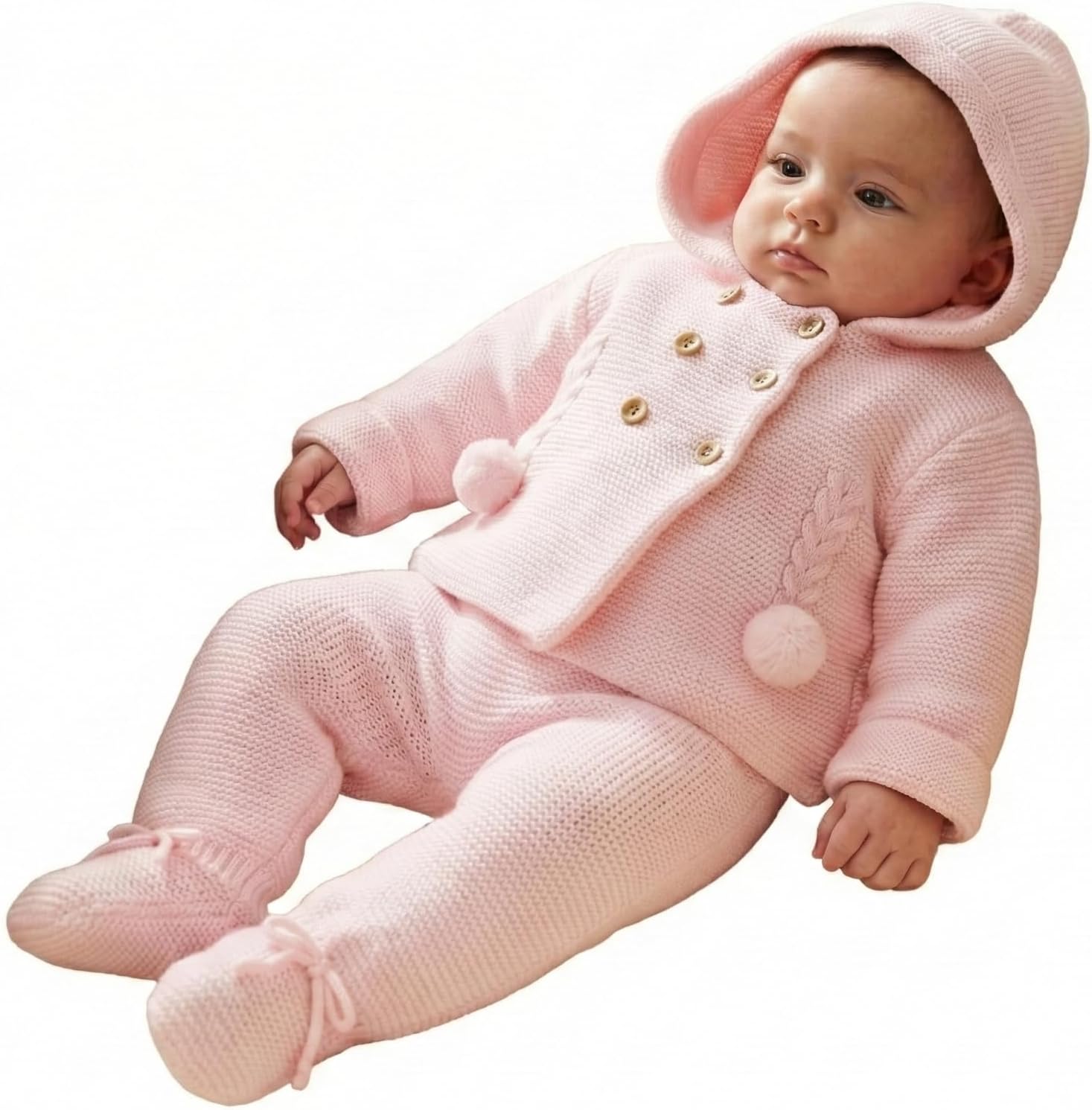 Baby Knit Outfit 2-Piece Set Jacket Footie Pants Boys Girls Warm Winter Infant Clothes - Made in Spain