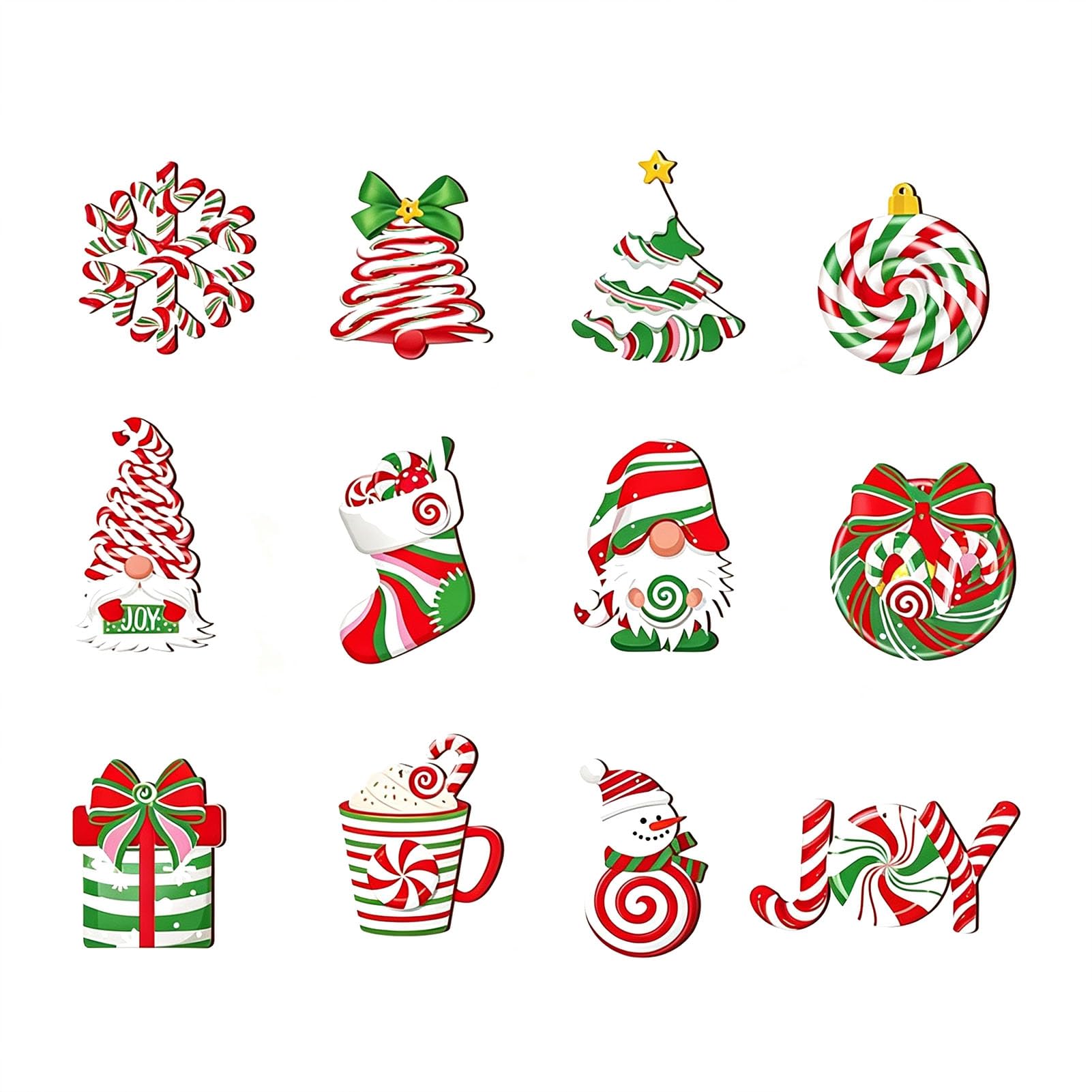 Christmas Wooden Ornaments Set, Striped Candy Cane Tree Decorations