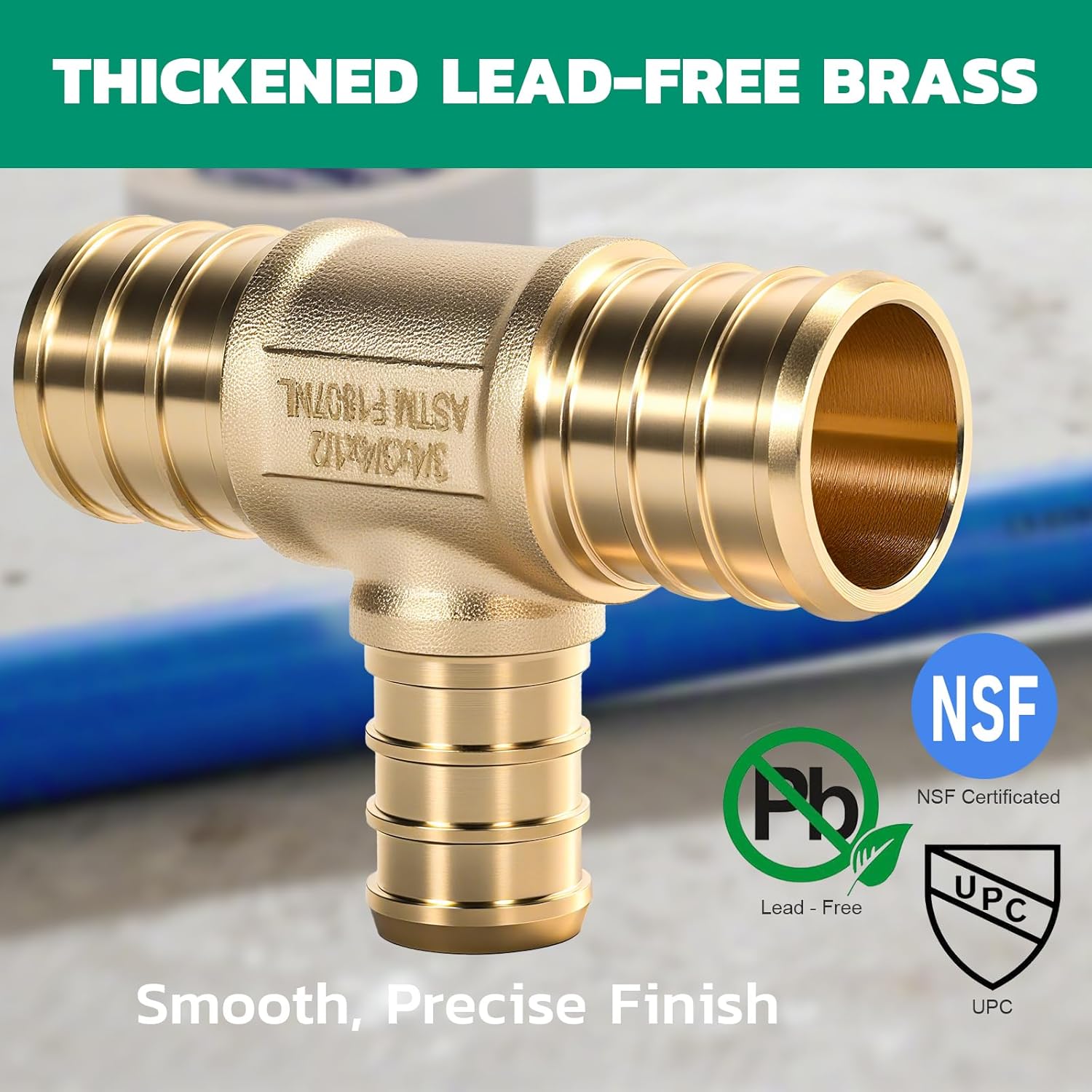 OURU PEX Fittings 3/4" x 3/4" x 1/2", 24PCS Reducing Tee Lead-Free Brass Connectors for PEX B Pipe, NSF UPC Certified, ASTM F1807, Compatible with Crimp/Clamp Rings (Hot/Cold Water, Hydronic Heating)
