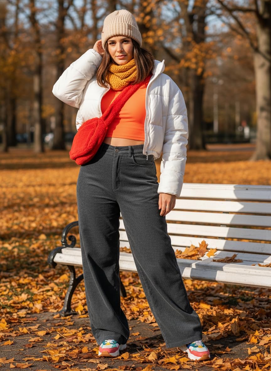 EMMIOL Corduroy Wide Leg Pants Women Casual Winter 2025 Elastic Waist Vintage Loose Trousers with Pockets - Image 5