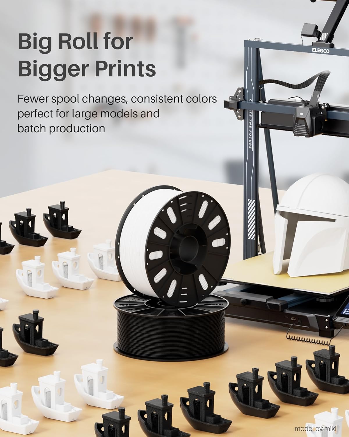 elegoo pla filament 1.75mm white 3kg, 3d printer filament dimensional accuracy +/- 0.02mm, 3kg large spool(6.6lbs) fits for most fdm 3d printers 1 big spool white 3kg