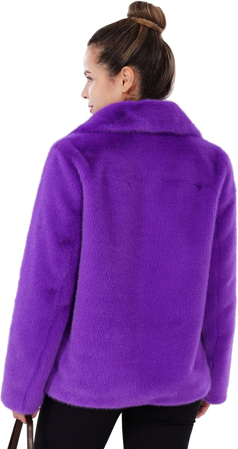 Women's Faux Fur Coat Fall Winter Wedding Lapel Faux Mink Fur Fluffy Cardigan Jacket Formal Coats with Pockets - Image 4