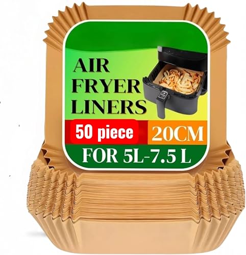 MEGA So - Air Fryer Disposable Paper Liners, 20cm, for 5L-7.5L Air Fryers, Disposable Liners for Cooking, Non-Stick Food Grade Cooking Parchment Paper,Air Fryer Accessories Oil Proof, 50 Pieces