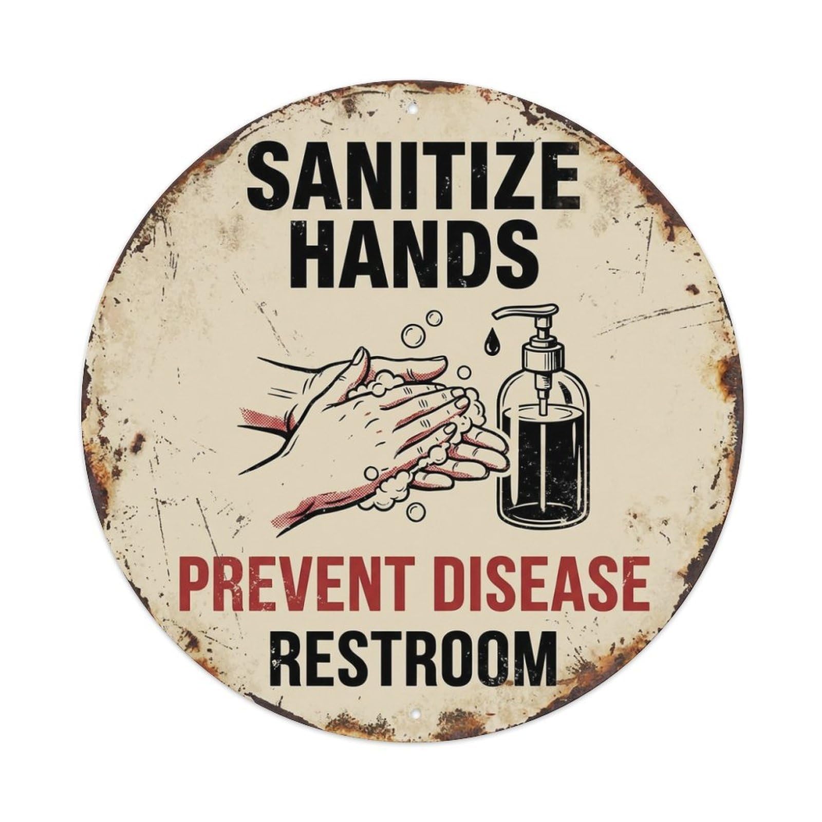 Metal Tin Sign Sanitize Hands Prevent Disease Restroom Warning Sign