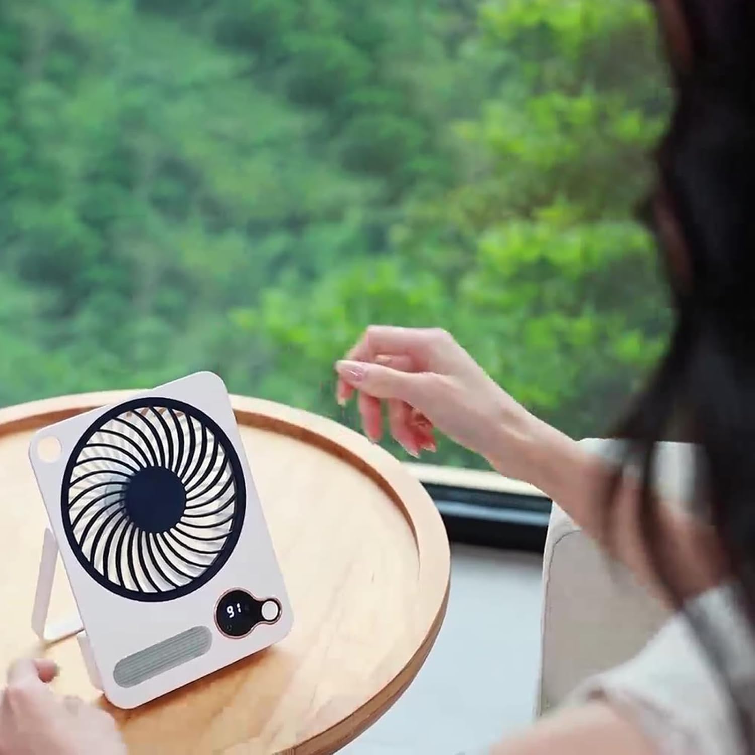 Portable Desktop fan, ultra-thin foldable wall-mounted with night light, ultra-quiet, 3-speed adjustable strong wind USB personal fan, suitable for office, home, travel and camping (Beige)
