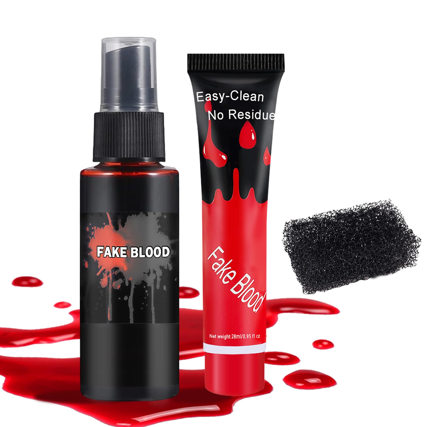 CAHIUYOA 3PCSHalloween Special Effects Makeup Kit,Washable Fake Blood Spray 3PCS Red Blood Effects Kit